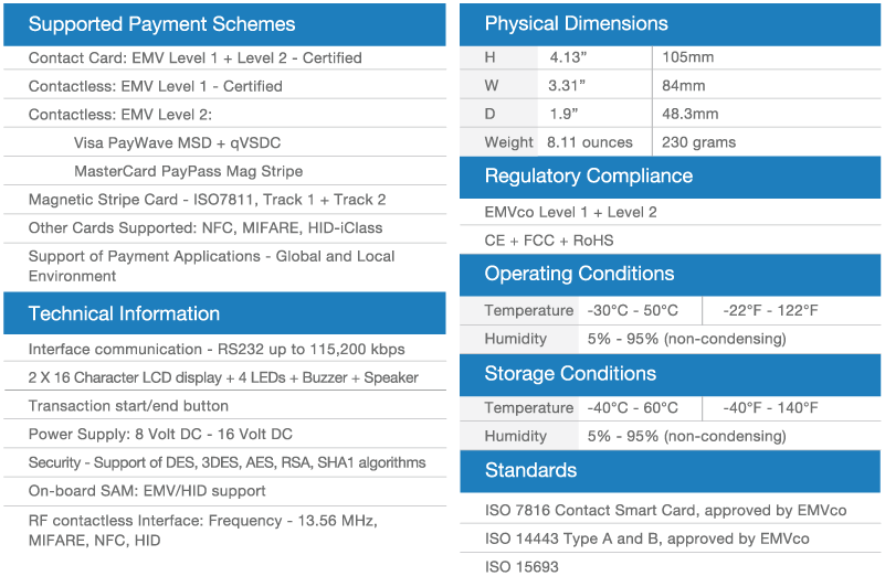 cashless solutions VPOS specs Table